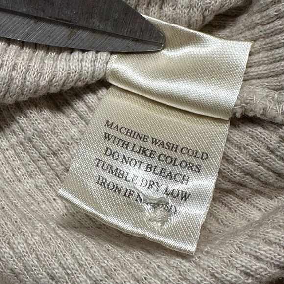 Dylan Cream Waffle Knit Cotton Long Sleeve Pullover, Keyhole Front & Tie Waist - Picture 8 of 12